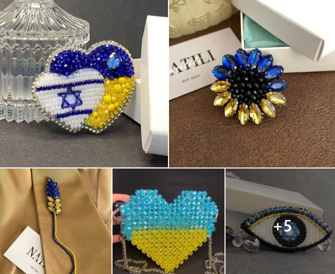 Брошки і сумки з намистин, чокери та браслети з бісеру Nataly Brooches Beaded Bags